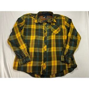 Marmot Mens XXL 2XL Flannel Button Up Shirt Yellow Olive Green Plaid Outdoor